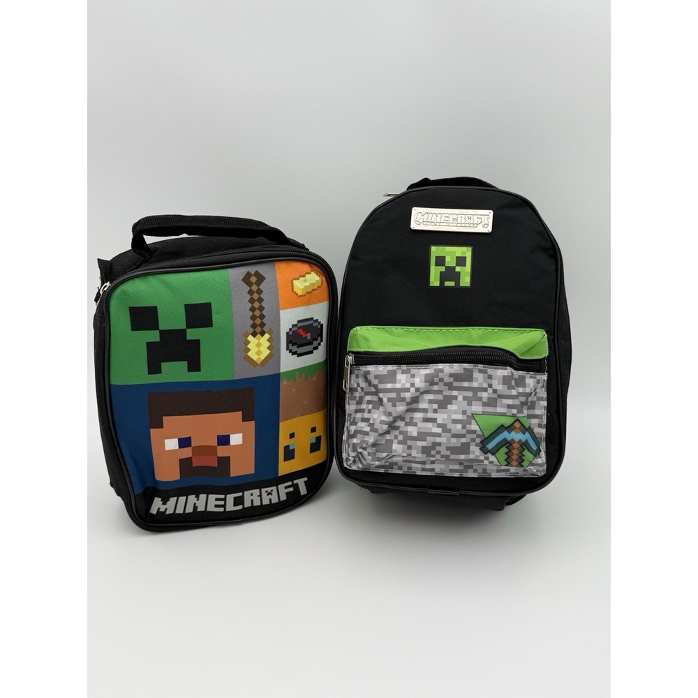 Minecraft Lunch Tote Creeper And Rectangle Lunch Box Lot